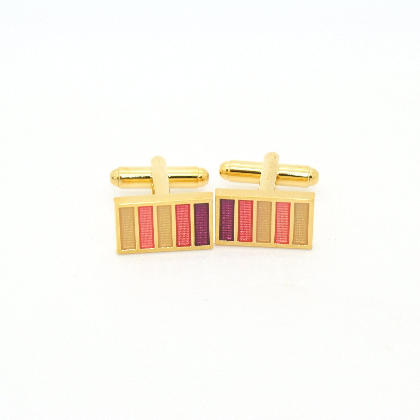 Goldtone Lavender Stripe Cuff Links With Jewelry Box