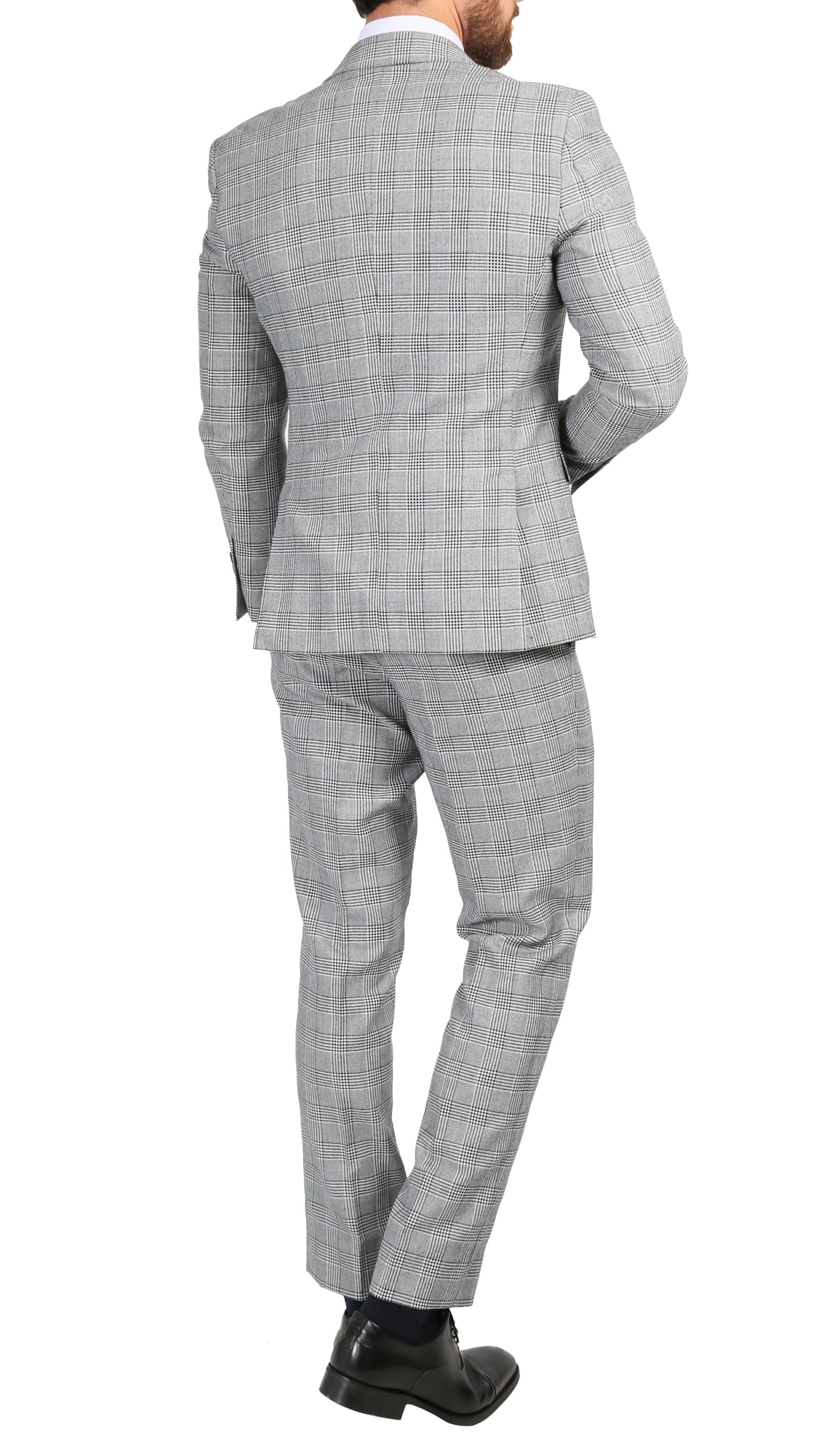 Conrad Skinny Slim Fit Grey 2pc Glen Plaid Peak Lapel Suit