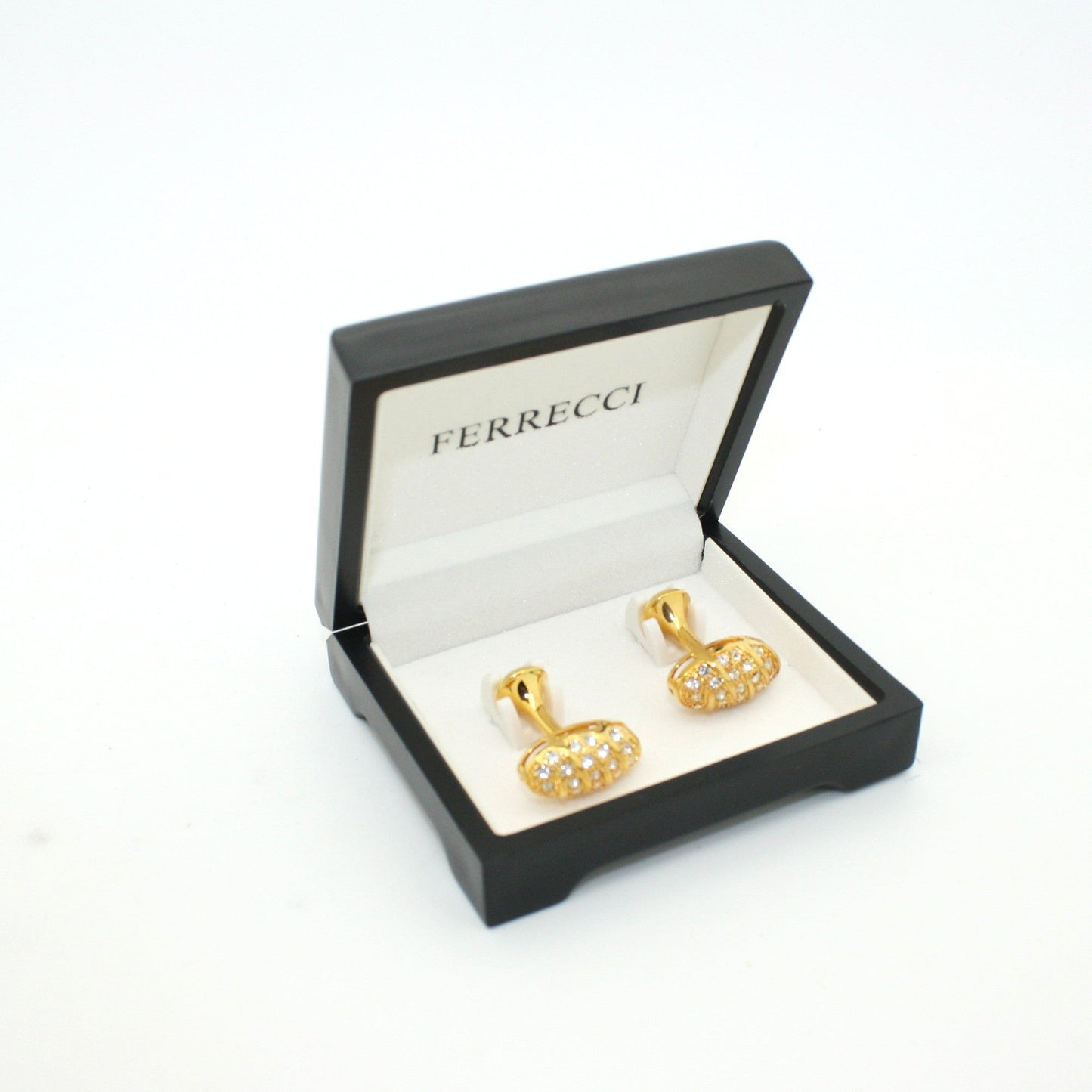 Goldtone Oval Crystal Gemstone Cuff Links With Jewelry Box