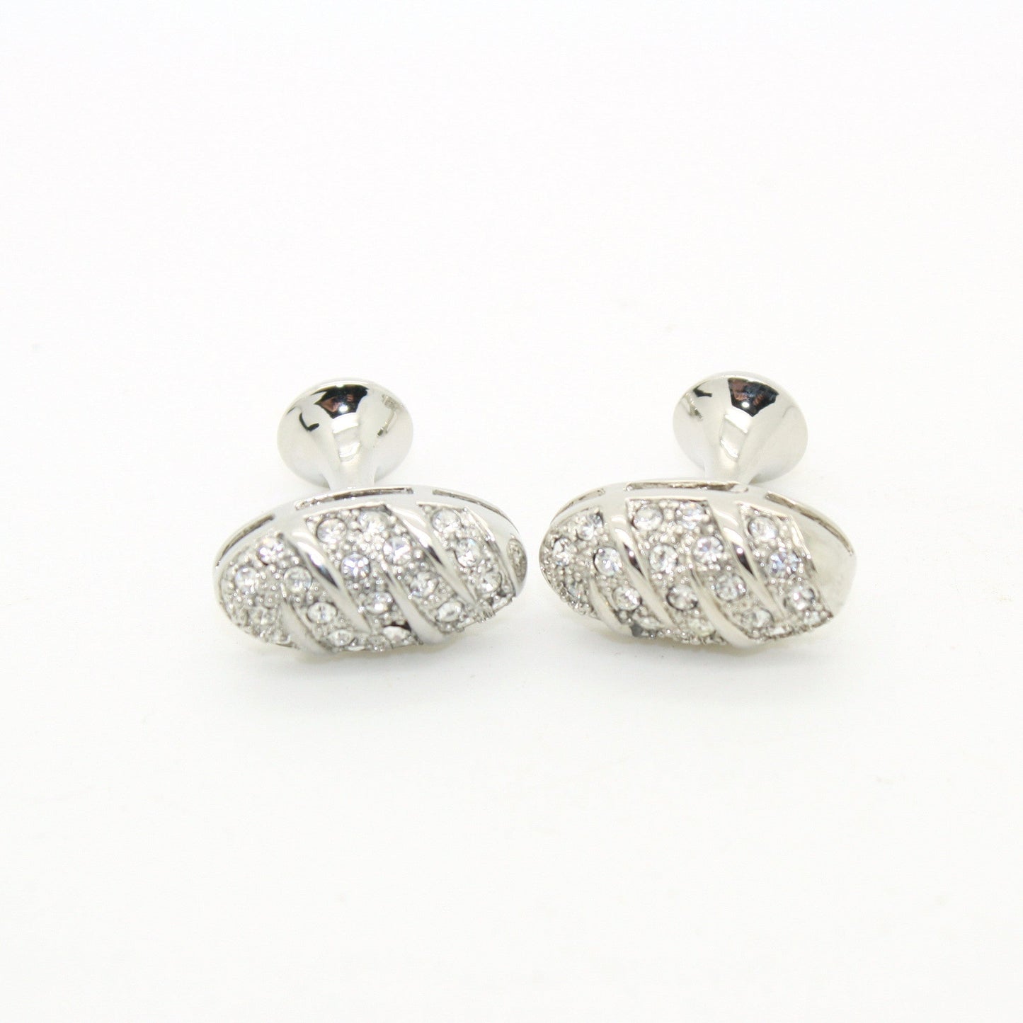 Silvertone Oval Crystal Gemstone Cuff Links With Jewelry Box
