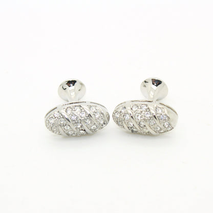 Silvertone Oval Crystal Gemstone Cuff Links With Jewelry Box