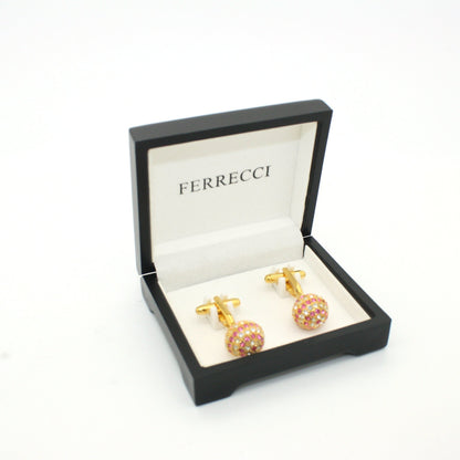 Goldtone Pink Gemstone Cuff Links With Jewelry Box