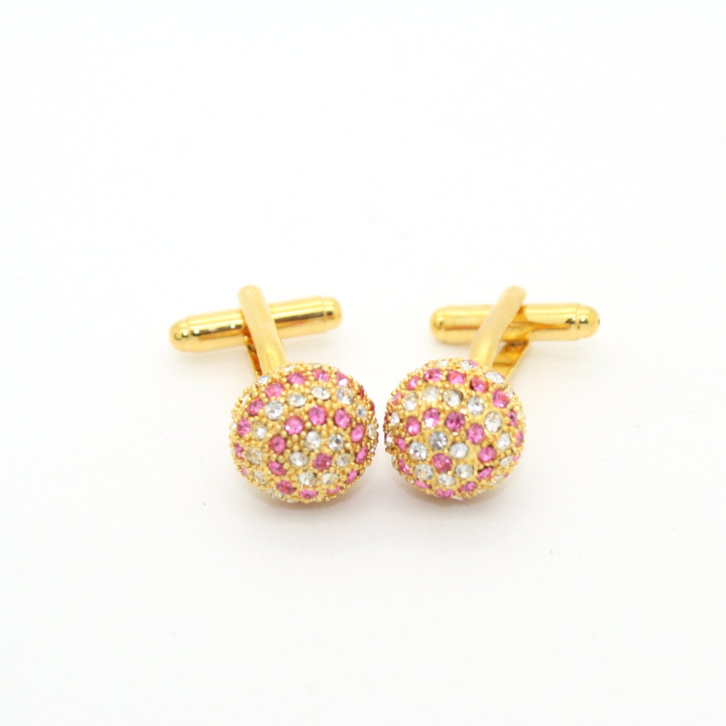 Goldtone Pink Gemstone Cuff Links With Jewelry Box