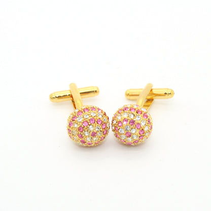 Goldtone Pink Gemstone Cuff Links With Jewelry Box
