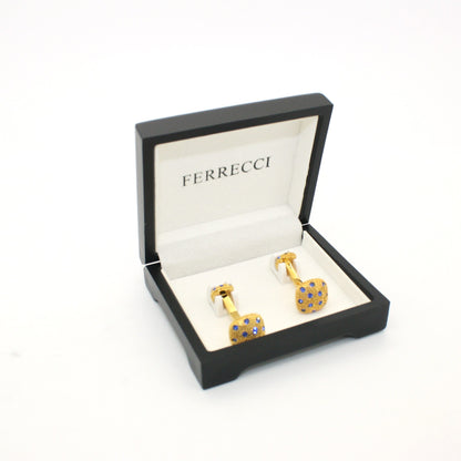 Goldtone Blue Gemstone #2 Metal Cuff Links With Jewelry Box