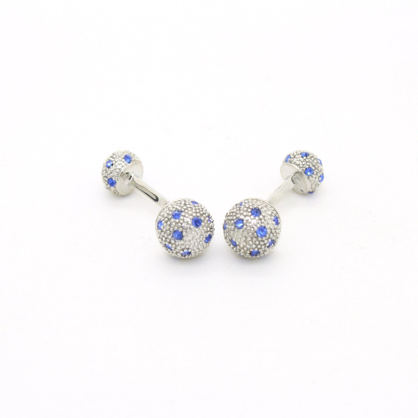 Silvertone Ball Gemstone Cuff Links With Jewelry Box