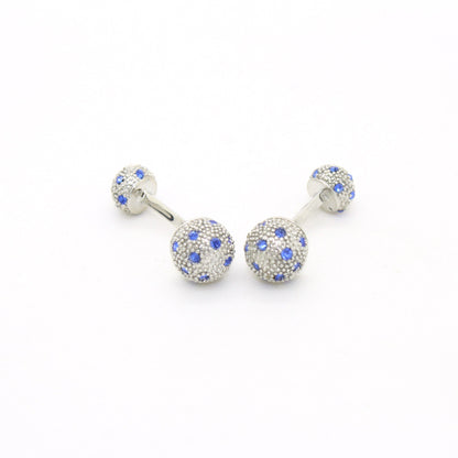Silvertone Ball Gemstone Cuff Links With Jewelry Box