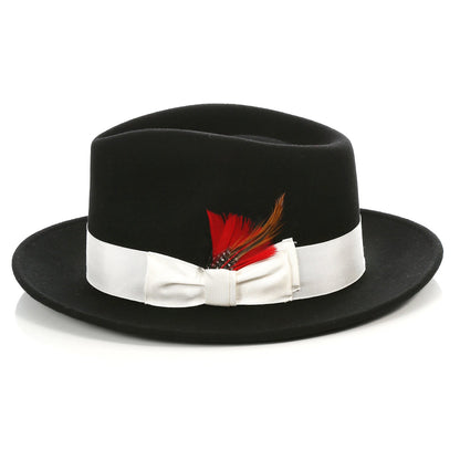 Crushable Black/White 100% Australian Wool Fedora Hat