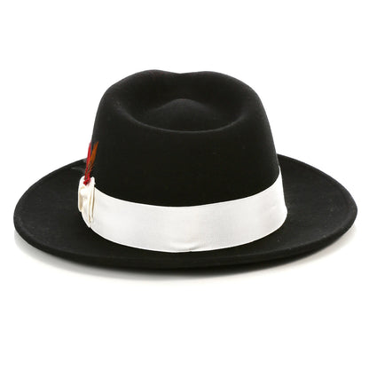 Crushable Black/White 100% Australian Wool Fedora Hat