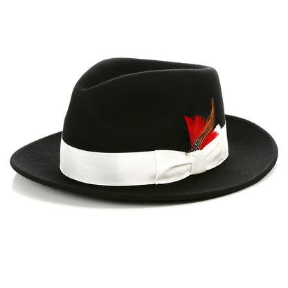 Crushable Black/White 100% Australian Wool Fedora Hat