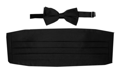 Men's Black Satin Cummerbund & Bow Tie Set – Adjustable Tuxedo Set