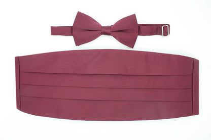 Men's Burgundy Satin Cummerbund & Bow Tie Set – Adjustable Tuxedo Set