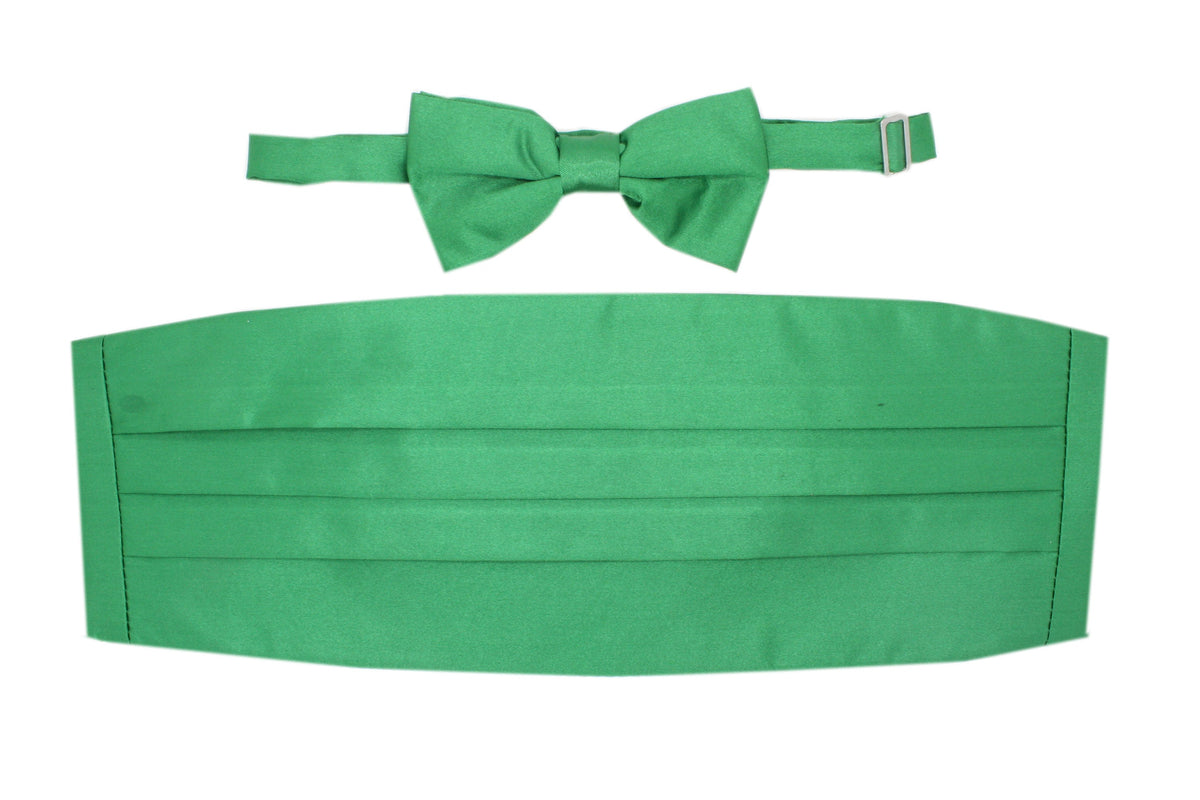 Men's Green Satin Cummerbund & Bow Tie Set – Adjustable Tuxedo Set