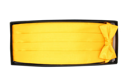 Men's Yellow Satin Cummerbund & Bow Tie Set – Adjustable Tuxedo Set