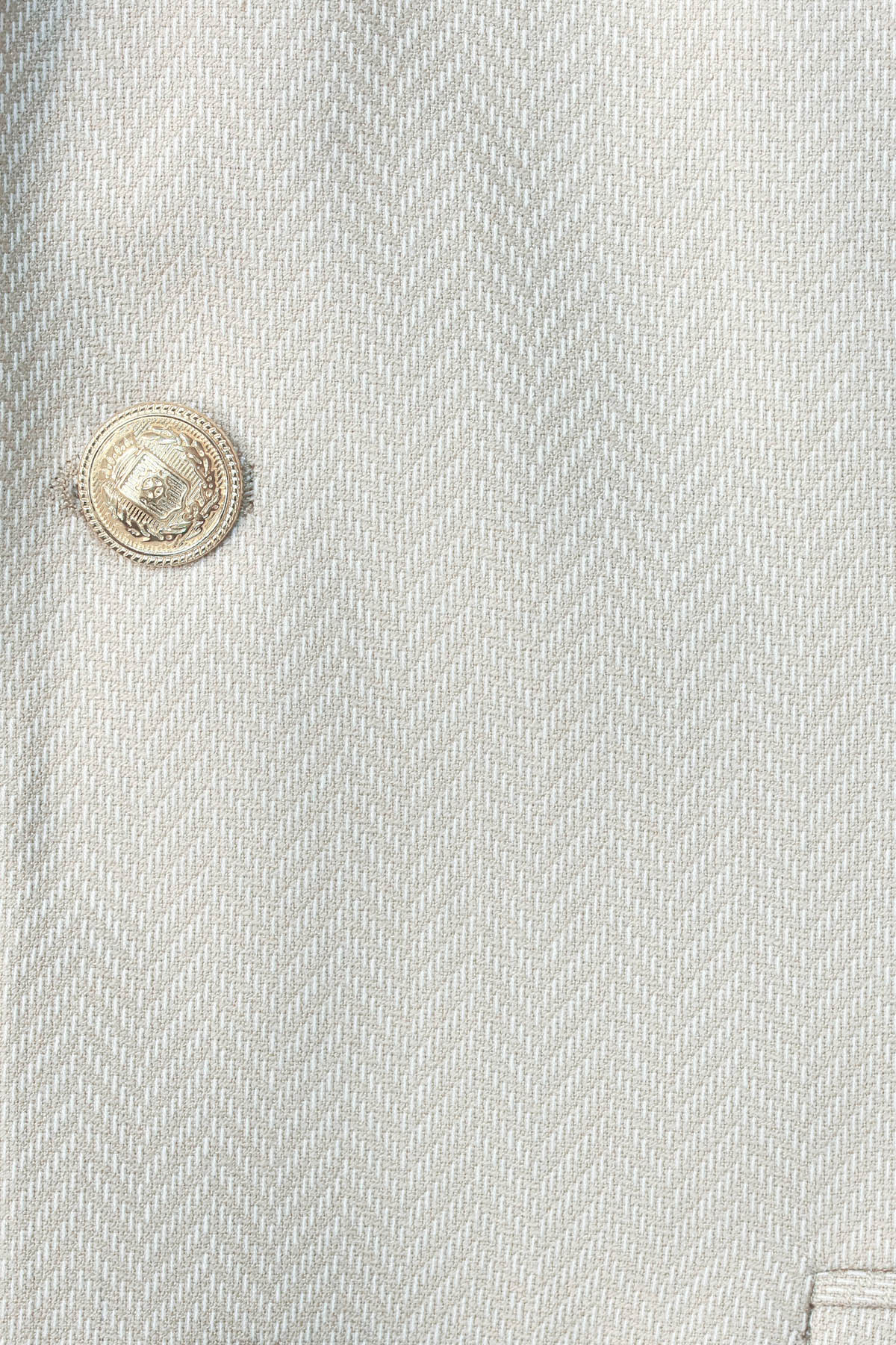 Beige Herringbone Pattern Gold MetalButton Slim Fit Men's Blazer Jacket - Wessi