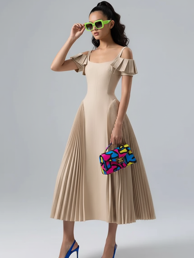 Vestido de fiesta sin espalda tipo camisón para mujer con detalles plisados y patchwork, Soho, BYMANYC Nueva York.