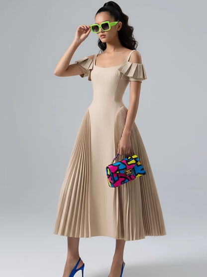 Vestido de fiesta sin espalda tipo camisón para mujer con detalles plisados y patchwork, Soho, BYMANYC Nueva York.