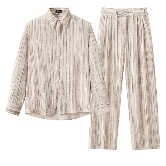 Canyon Set – Printed LS Shirt & Pleated pant TAUPE - My Men's Shop