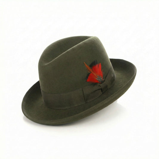 Ferrecci Olive Wool Felt Godfather Fedora Hat