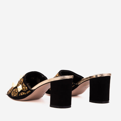 The Chantilly Black Glitter Leather Women Sandal