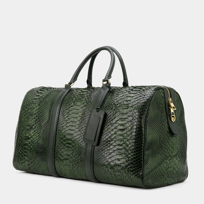 The Velar Green Hand-Painted Python Leather Weekender Bag