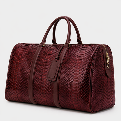 The Velar Burgundy Hand-Painted Python Leather Weekender Bag