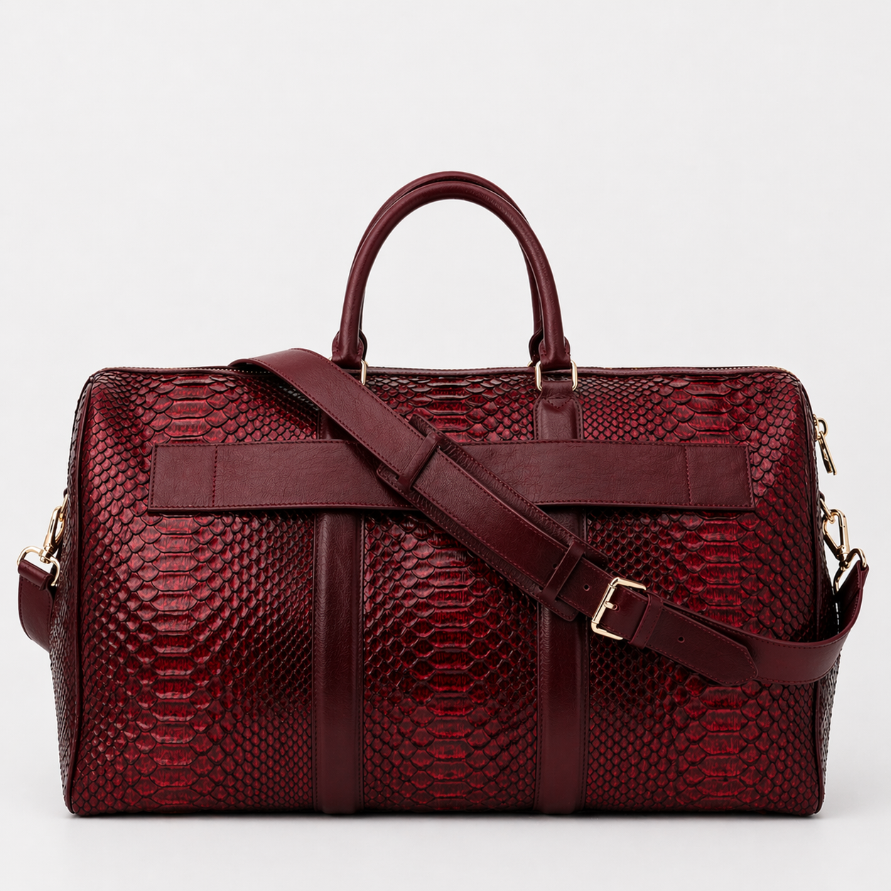 The Velar Burgundy Hand-Painted Python Leather Weekender Bag