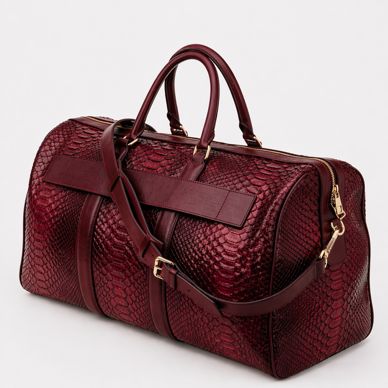 The Velar Burgundy Hand-Painted Python Leather Weekender Bag