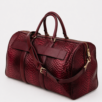 The Velar Burgundy Hand-Painted Python Leather Weekender Bag