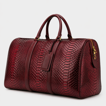 The Velar Burgundy Hand-Painted Python Leather Weekender Bag