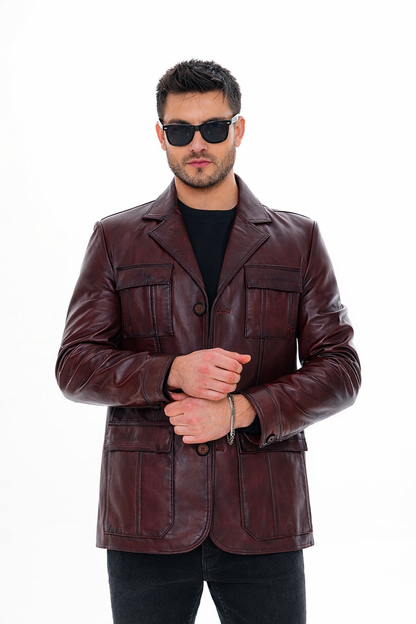 The Ravenna Burgundy Leather Men Jacket