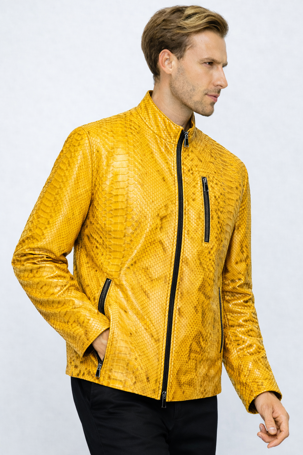 The Boss Pythn  Yellow Leather Men Jacket Exclusive Limited Edition