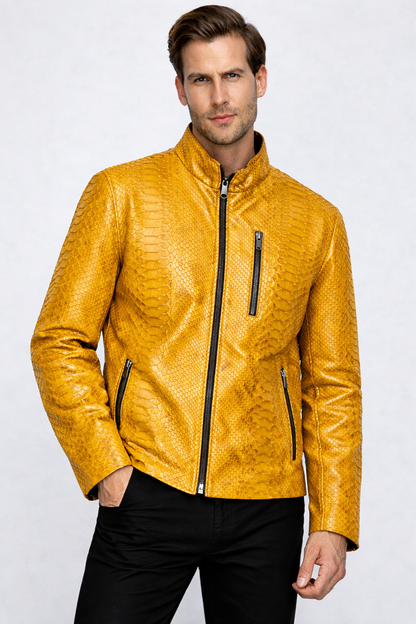 The Boss Pythn  Yellow Leather Men Jacket Exclusive Limited Edition