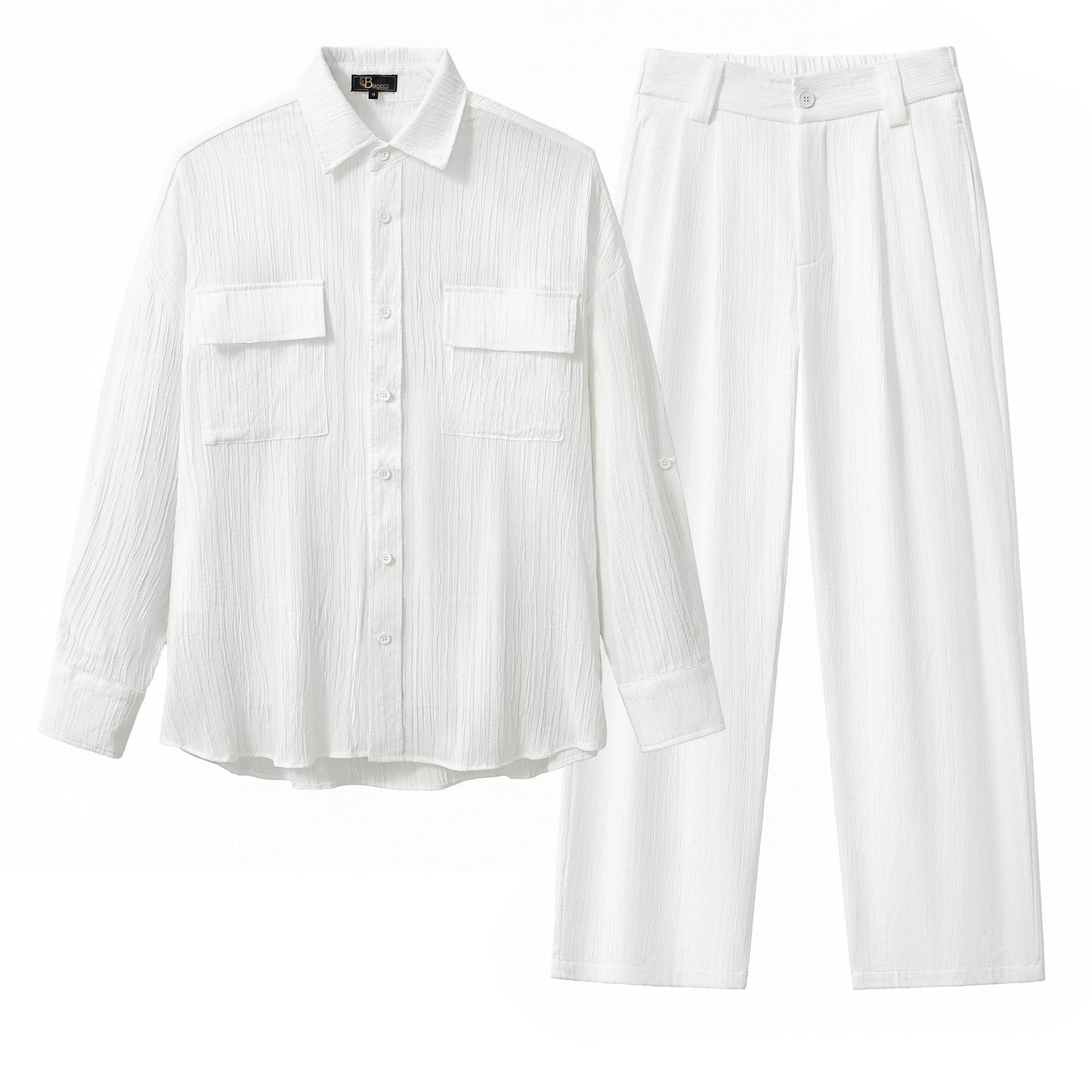Crinkle Texture Shirt & Pant Set WHITE - My Men's Shop
