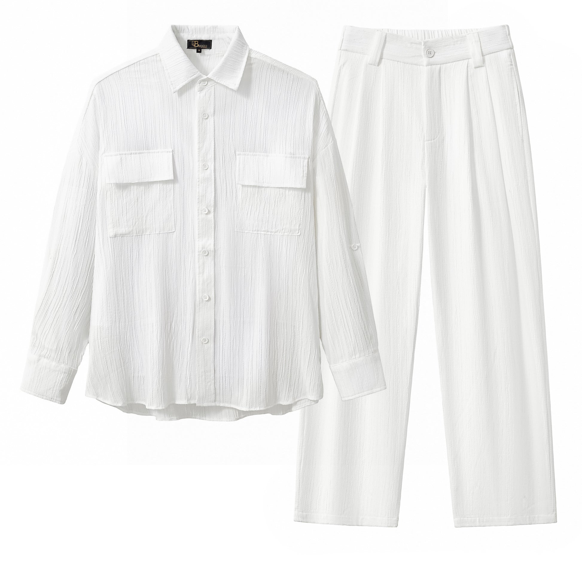 Crinkle Texture Shirt & Pant Set WHITE - My Men's Shop