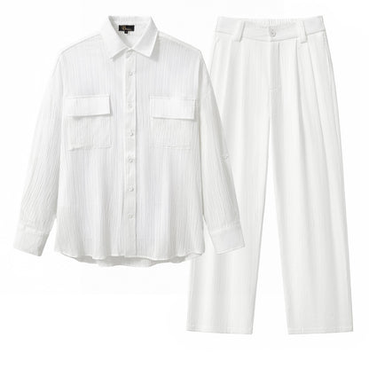 Crinkle Texture Shirt & Pant Set WHITE - My Men's Shop