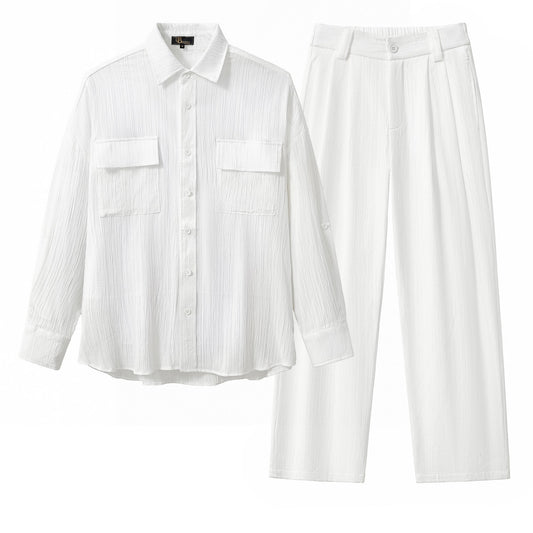 Crinkle Texture Shirt & Pant Set WHITE - My Men's Shop