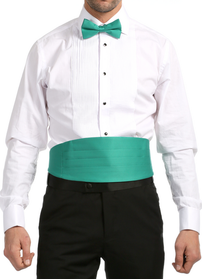 Men's Turquoise Satin Cummerbund & Bow Tie Set – Adjustable Tuxedo Set