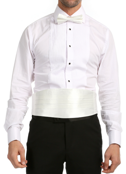 Men's White Satin Cummerbund & Bow Tie Set – Adjustable Tuxedo Set