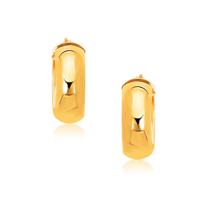 Pendientes de aro medianos anchos de oro amarillo de 14k con cierre a presión