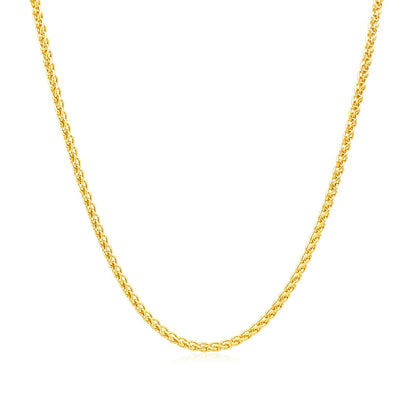 Cadena de trigo redonda de oro amarillo de 14k de 1.5mm