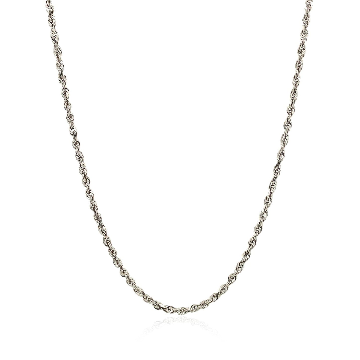 Cadena de soga de 2.0mm de oro blanco de 14k macizo con corte de diamante