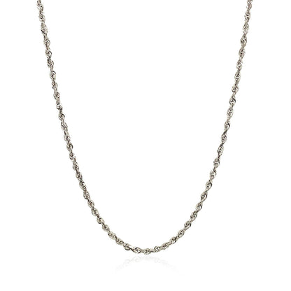 Cadena de soga de 2.0mm de oro blanco de 14k macizo con corte de diamante