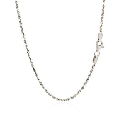 Cadena de soga de 2.0mm de oro blanco de 14k macizo con corte de diamante