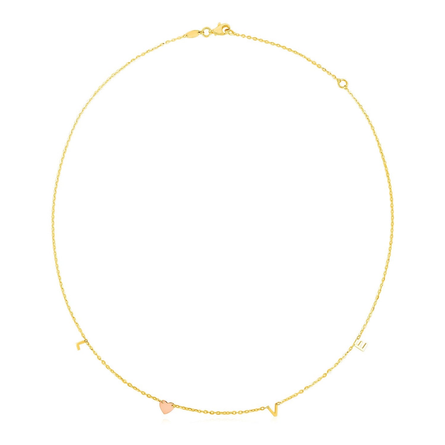 Collar de oro de 14 quilates de dos tonos con la palabra "Love"