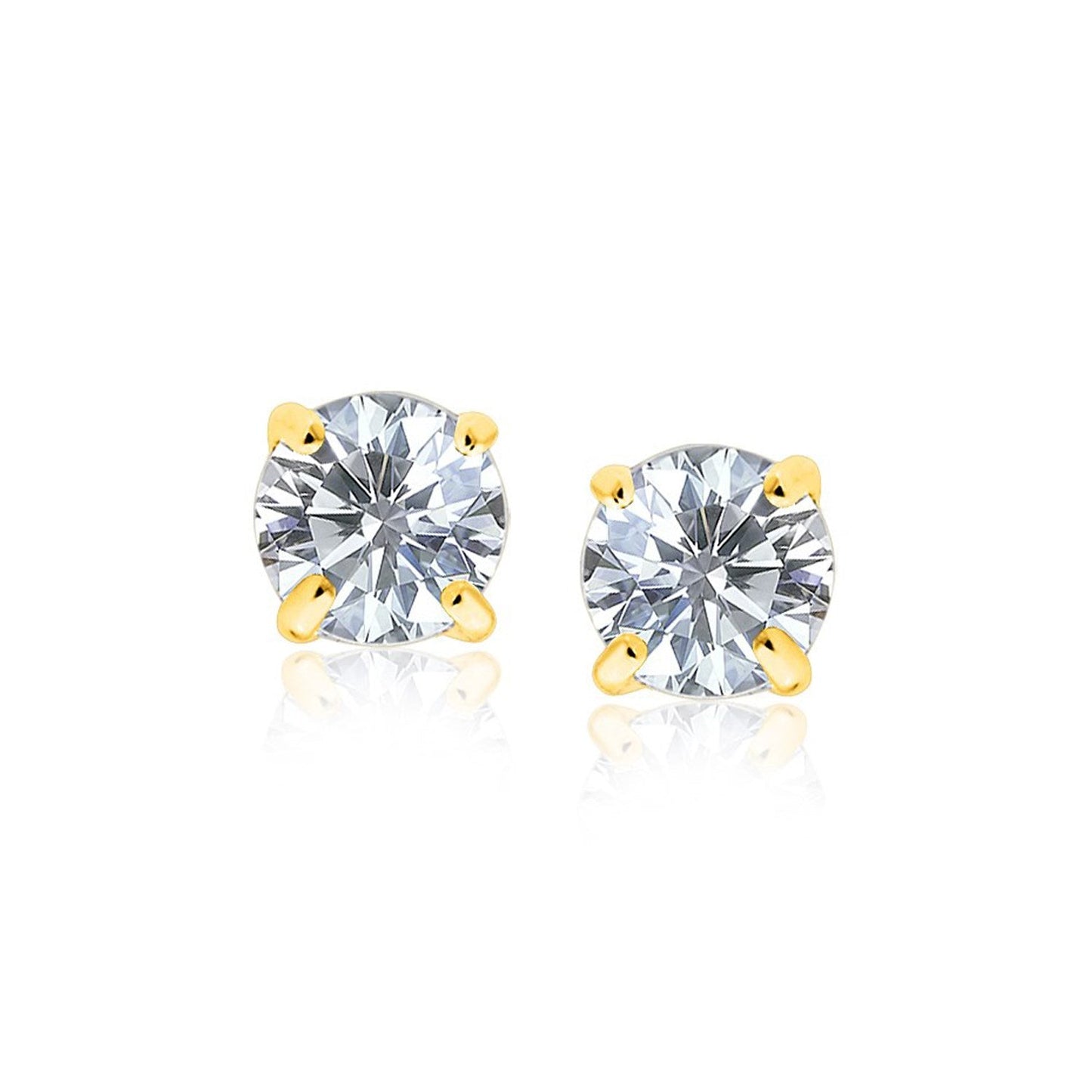 Pendientes de 8,0 mm con circonita cúbica redonda de oro amarillo de 14k