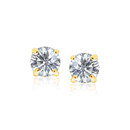 Pendientes de 8,0 mm con circonita cúbica redonda de oro amarillo de 14k