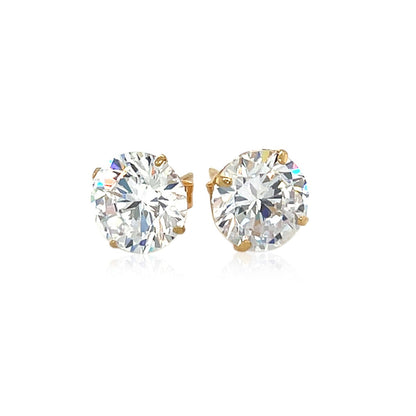 Pendientes de 8,0 mm con circonita cúbica redonda de oro amarillo de 14k