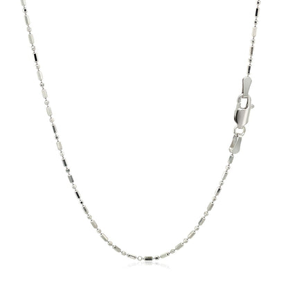 Cadena de cuentas alternadas con corte de diamante de oro blanco de 14k y 1.2 mm
