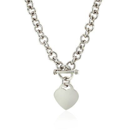 Cadena Rolo de Plata de Ley con Charm de Corazón y Cierre de Palanca con Baño de Rodio